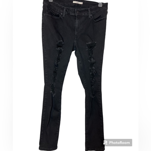 Levis 711 Womens Size 33 Skinny Fit Distressed Black Charcoal Denim Jeans - Picture 1 of 7